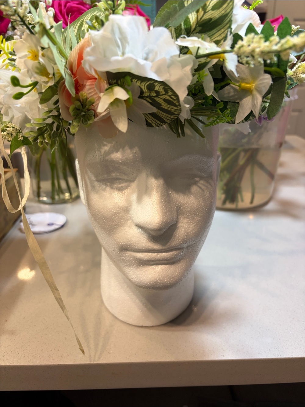 Flowers and leaves woven into a beautiful headpiece